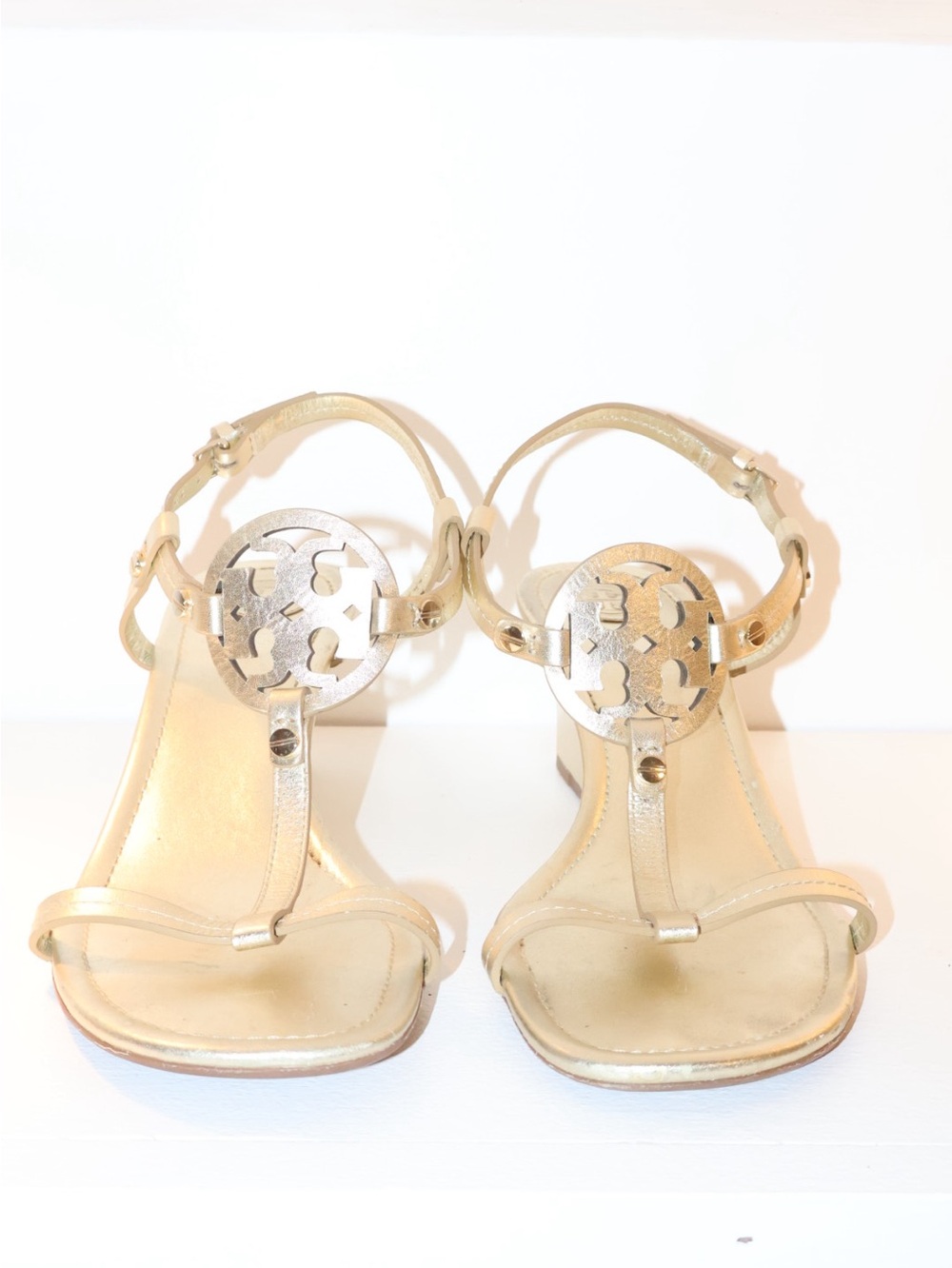 Tory Burch Miller T-Strap Gold Wedge Sandals